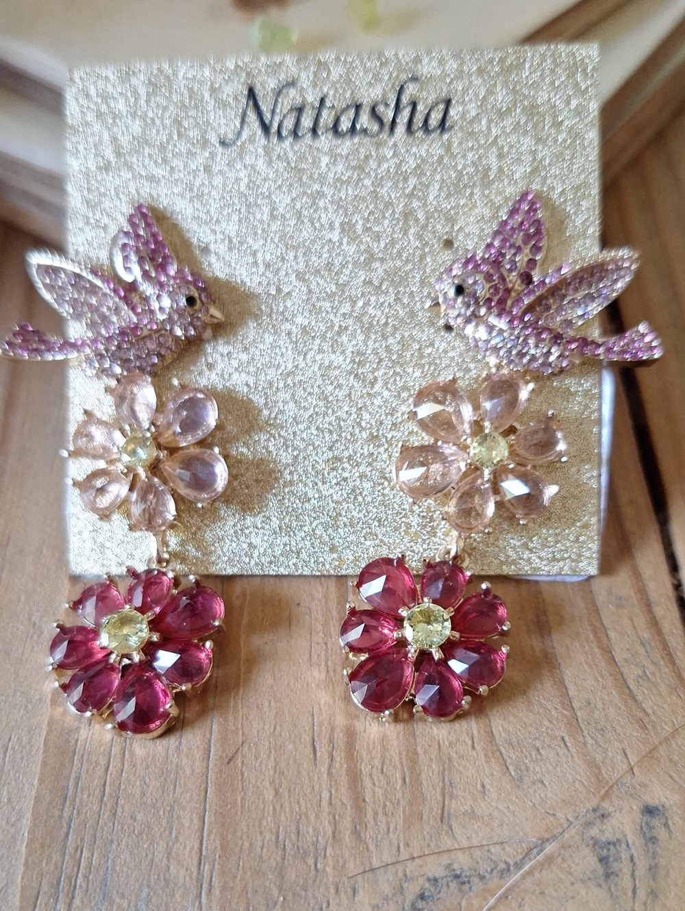 Natasha Couture Pink & Magenta Bird, Flower Drop Earrings